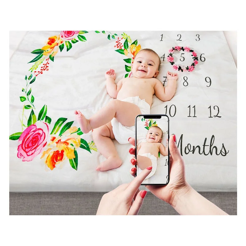 

Custom Printed Photography Prop Newborn Flannel Fleece Monthly Baby Milestone Blanket, Custom color