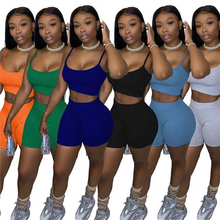 

2021 Women Clothing Breathable Sport Jogging 2 Piece Woman Biker Short Two Two Pieces Set Outfit