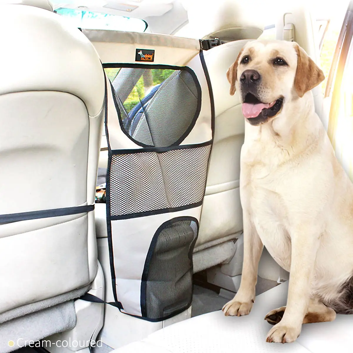 

Foldable Car Seat Pet Supplies Dog Isolation Fence Safety Barrier Mesh Net, Cream, coffee, black