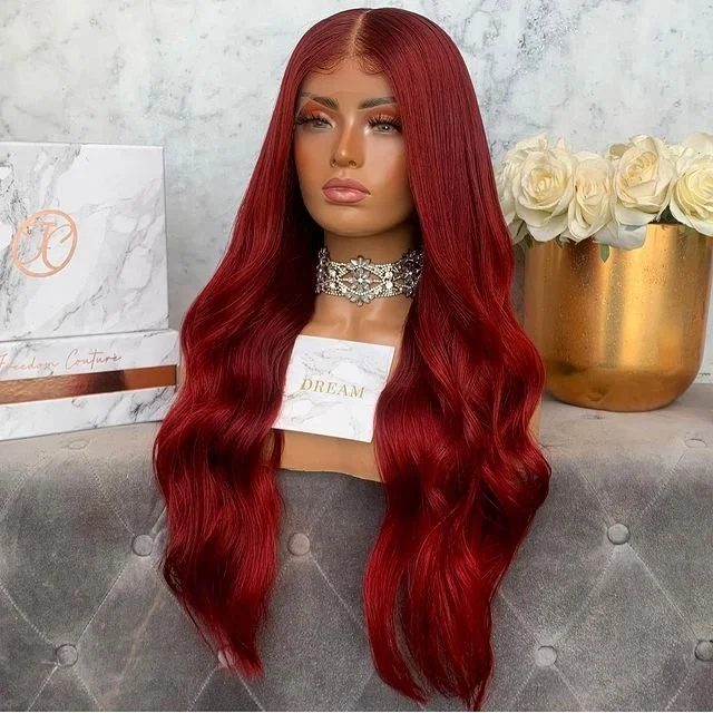 

100% Human Hair Red 99J Colored Lace Frontal Wig With Bangs 150%Density Curly Wigs for Black Women Brazilian Remy OEM