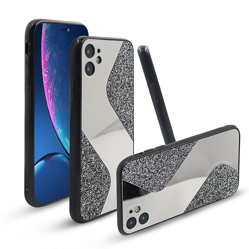 Luxury glittering powder water drill makeup mirror phone case for iphone 12 pro