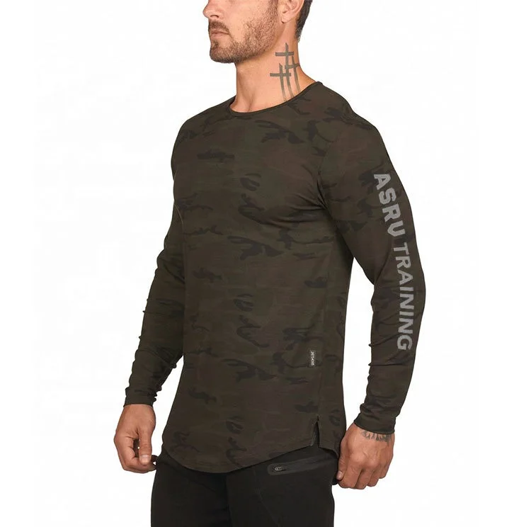 

Wish 2021 new style t-shirts long sleeve for man T-shirt man pure cotton camouflage color clothes round neck t-shirts man casual