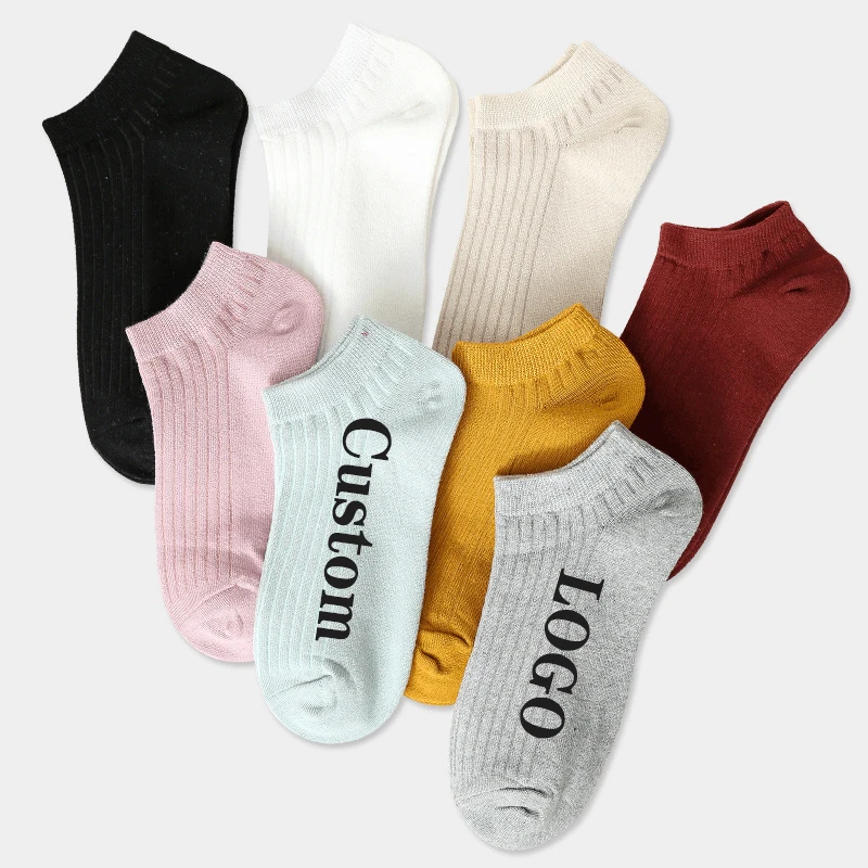 

Custom logo women socks embroidery OEM private label plain ODM sock sublimation blank custom print customised cotton ankle socks, 5 colors