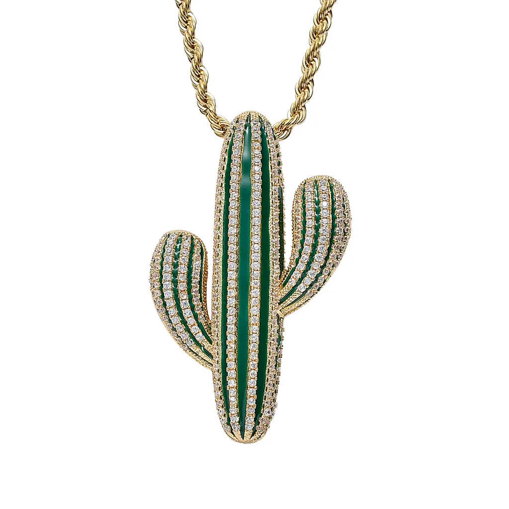 

New hip-hop ornament cactus pendant micro-zircon green street hip-hop pendant