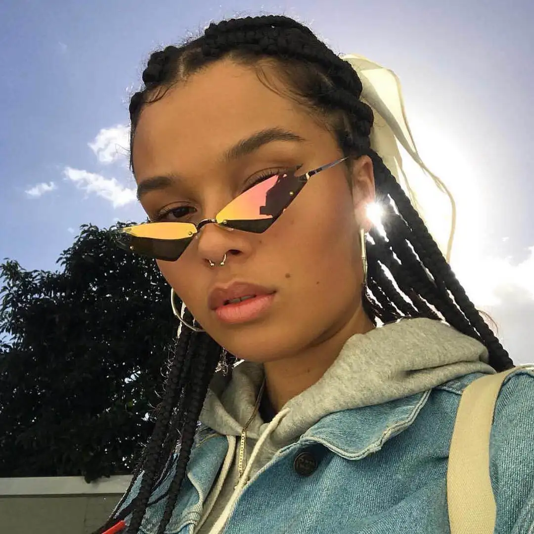 

VMAE 2020 New Style Women Ladies Colorful Fashion Vintage Special Design Frameless Street Rimless Metal Cat Eye Sunglasses, 7 colors