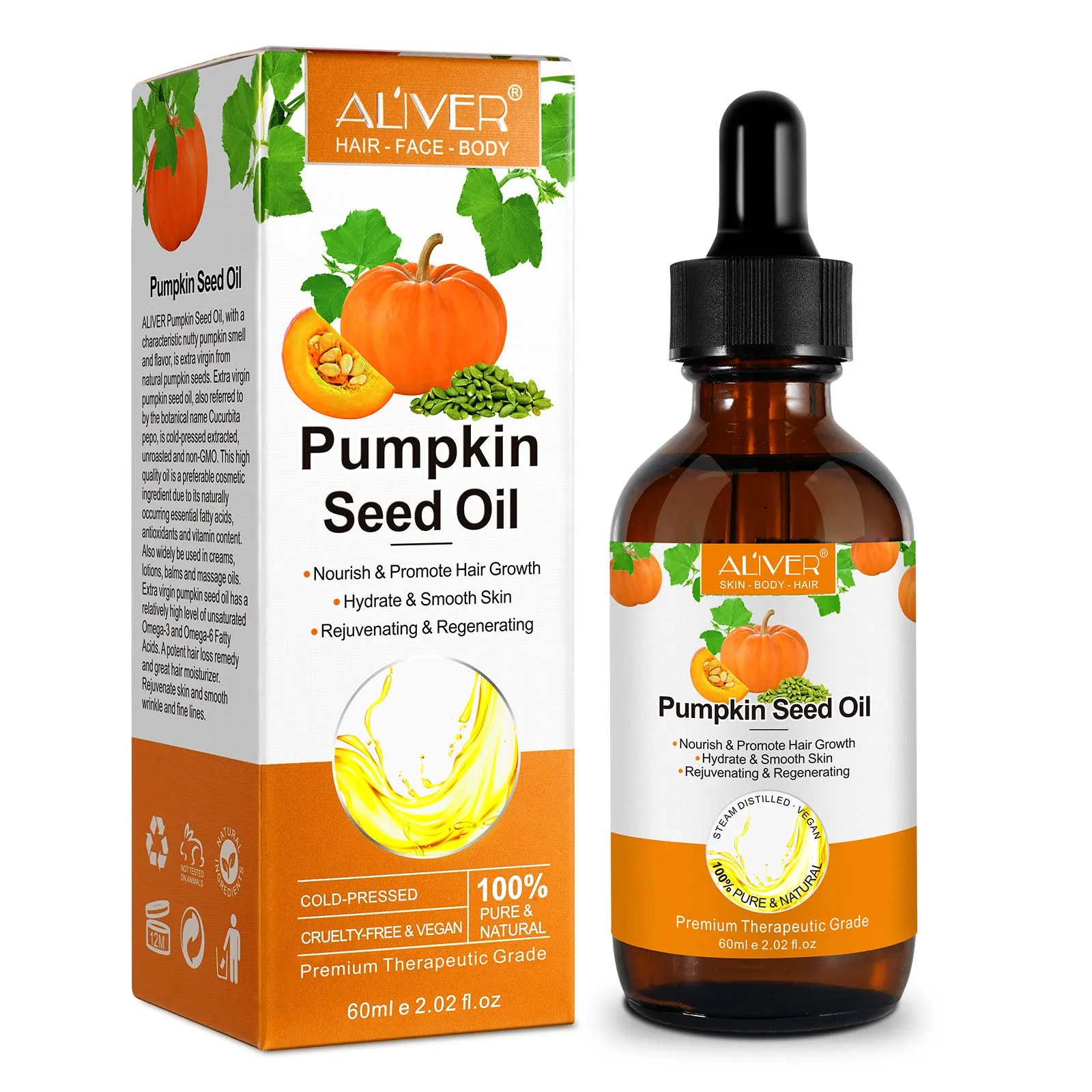 

ALIVER Pumpkin Oil Moisturizing Massage Oil Organic Cold Pressed for Hydrating Damaged Hair