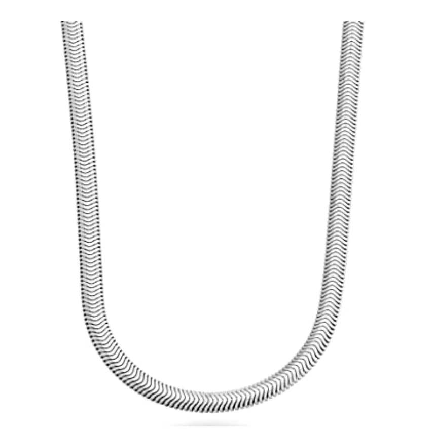 

SKMEI Italian Solid 925 Sterling Silver cuban Cut Flat Snake Dome Herringbone Chain Link Necklace