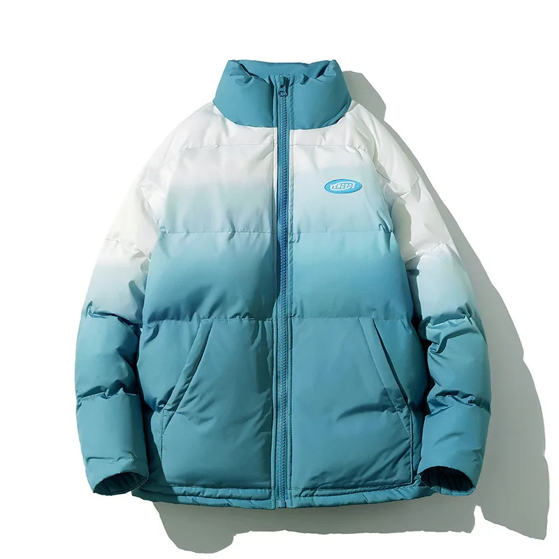 

2021 new arrive Gradient Color Thicken Men Parka Stand Collar Oversize Harajuku Male Cotton Padded Coat Fashion Men's Clothing