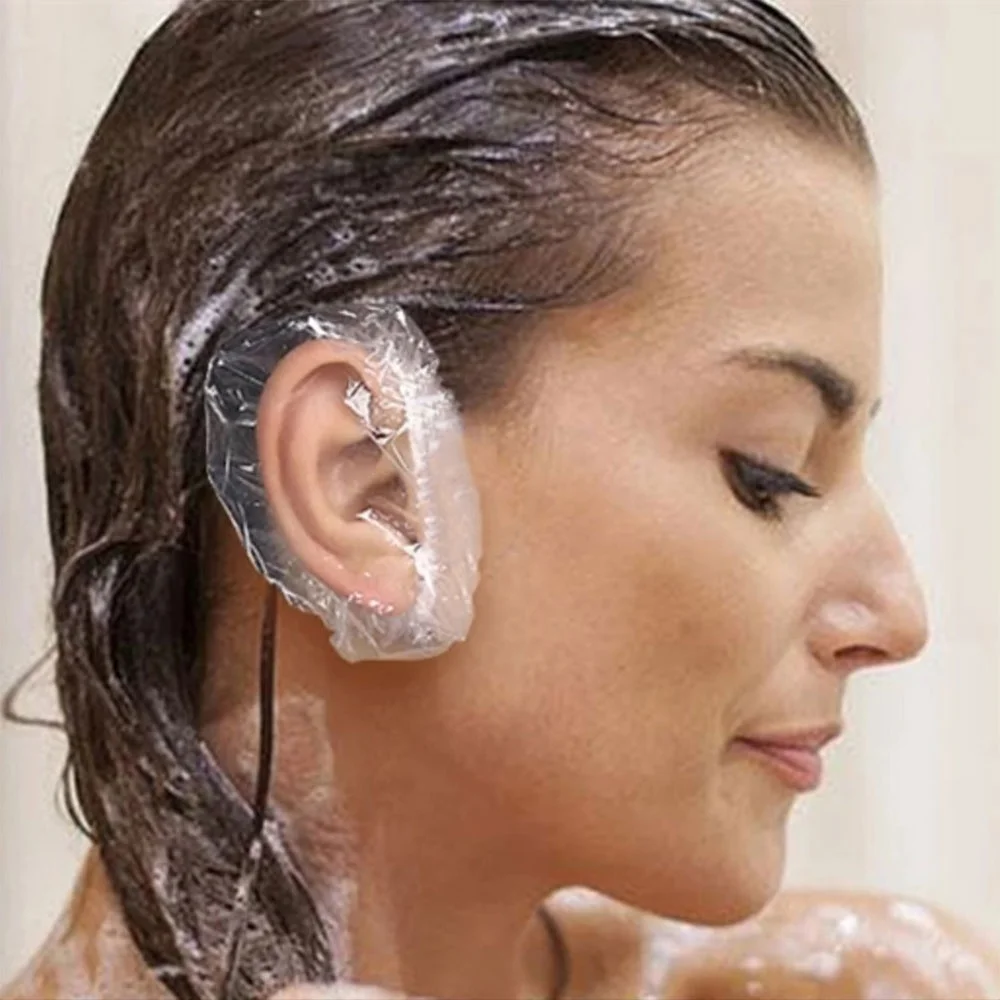 

100pcs PE Transparent One-off Ear-cap Salon Hairdresser Hair Drying Flexible Disposable Earmuffs For Hairdressing Use