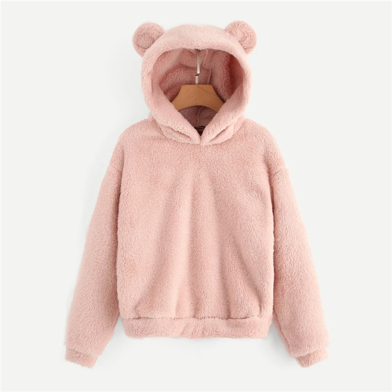 

Lovely With Bear s Ears Hoodies 100% Cotton Solid Teddy Pullover Hoodie Sweatshirt Autumn Women Campus Casual Sweatshirts, Customized color