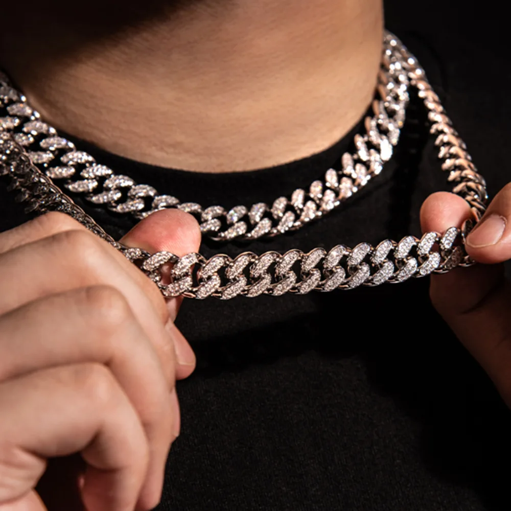 

Hip Hop 18K Gold Diamond Necklace Cuban Link Chains for Men Miami gold chain, Gold/silver color