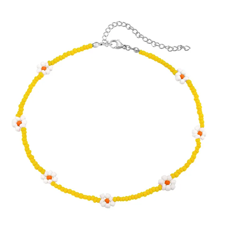 

Customized bohemian Qings Colorful Handmade Stainless Steel Flower Daisy Pendant Bead Necklace