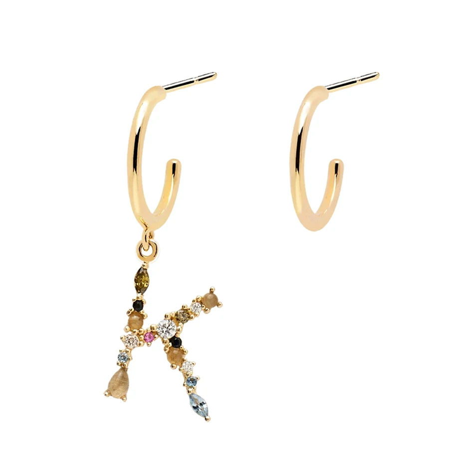 

women fashion jewelry 18k gold vermeil luxury jewelry trendy 925 sterling silver alphabet K dangle open circle stud earrings