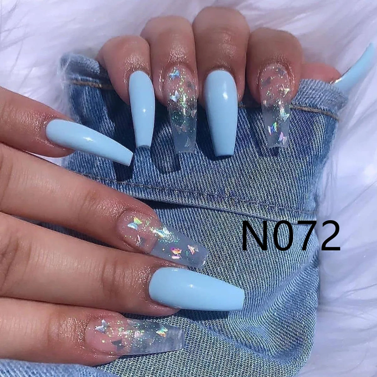 

Gorgels 24 Pcs Press on Nails Coffin Long Glossy Fake Nails Coffin False Nails Blue Butterfly