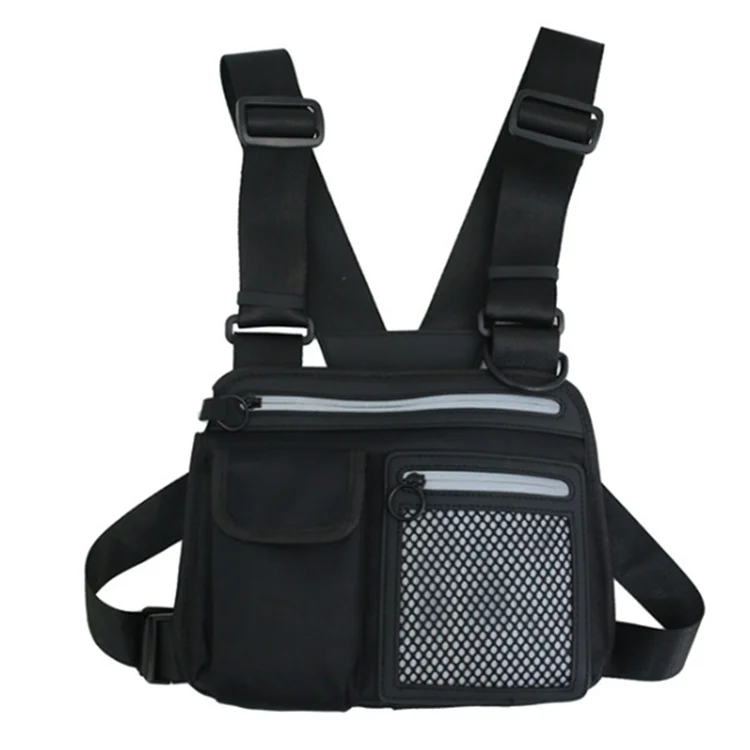 

Universal Functional Utility Running Sports Men Women Front Chest Rig Bag Pack Vest with Reflective article, Grey, black