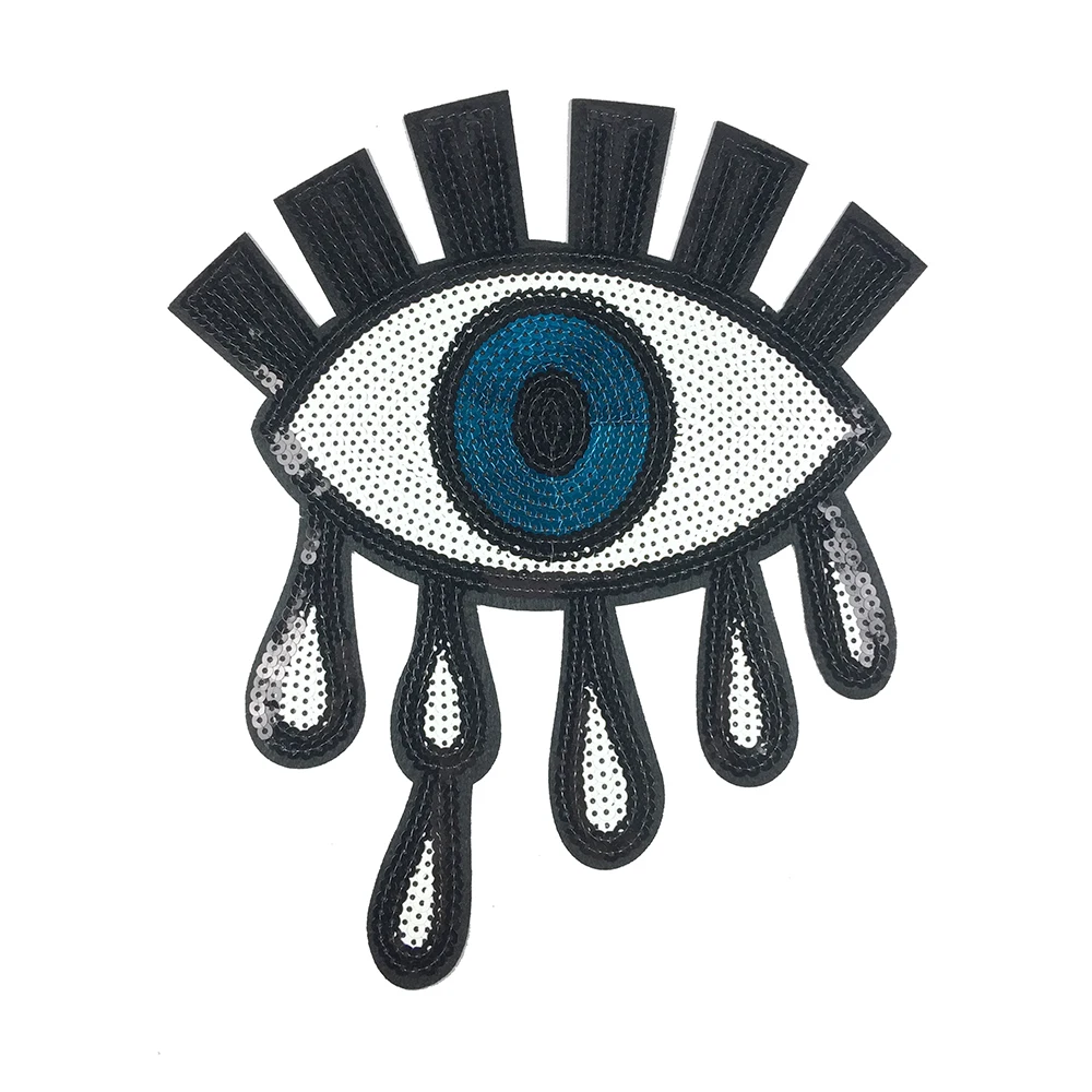 Stock Iron On Evil Eye Backing Glue Embroidered Applique Sequin Patches