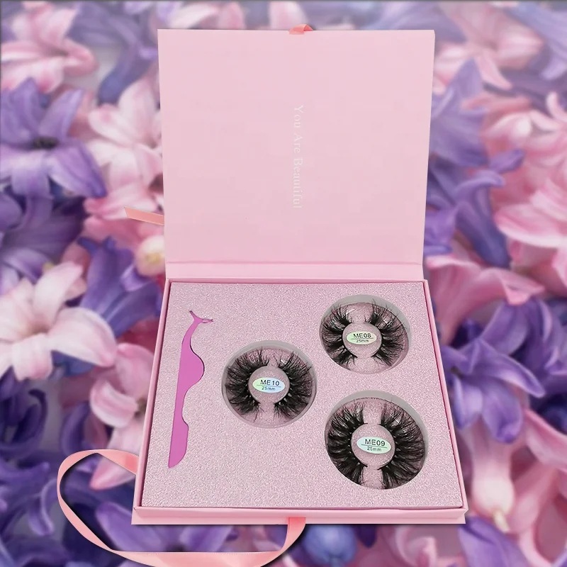 

25 mm Series Custom Pink Eyelash Packaging Long Eyelashes Vendor Mink Lashes 25mm, Natural black