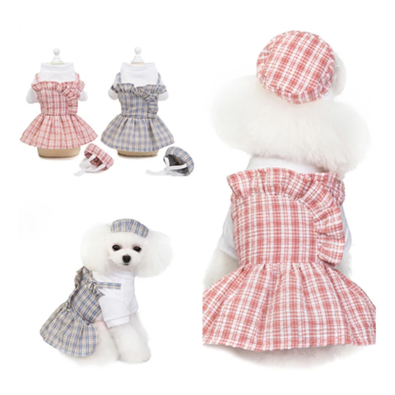 

Princess Dog Dress Summer Dog Clothes Puppy Skirt Chihuahua Pomeranian Clothing Pet Puppy Dresses With Hat For Small Dogs, 3 colors