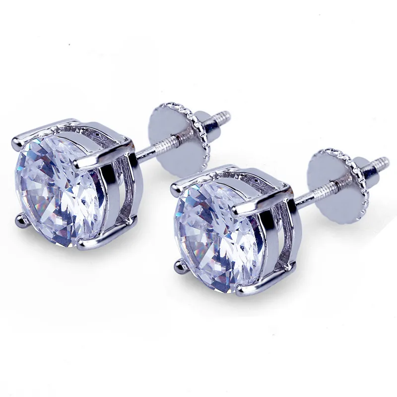 

Hop 18K Gold Plating Cubic Zirconia 8mm Iced Out Bling Round Stud Earring Women