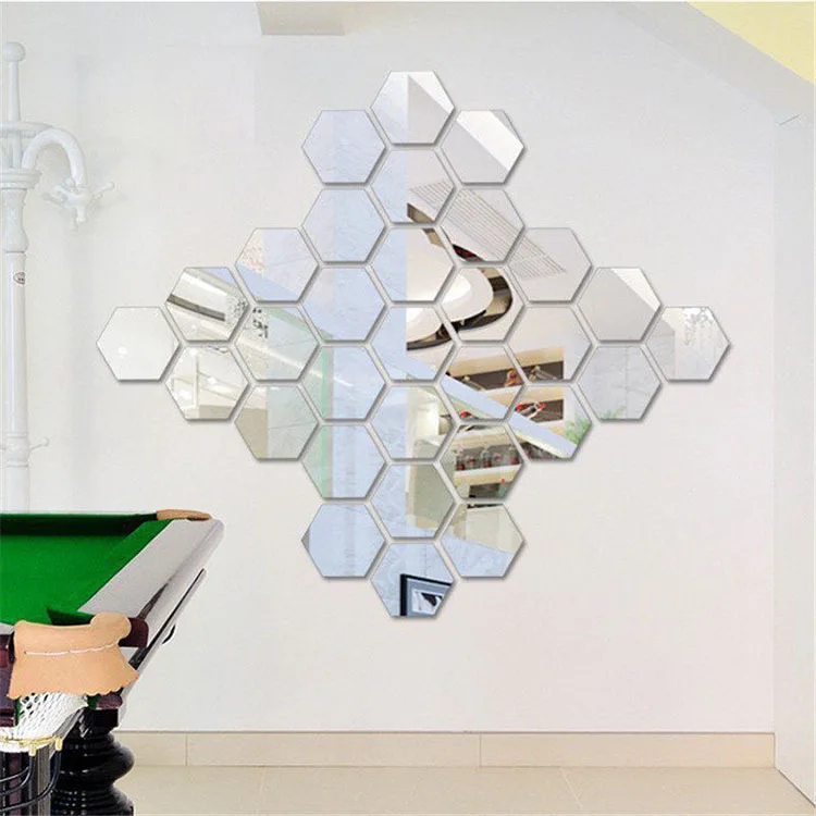 

3D Mirror Wall Sticker Hexagon Vinyl Removable Wall Sticker Decal Home Decor Art DIY Living Room Art Decal, Silver,gold,black,red,blue