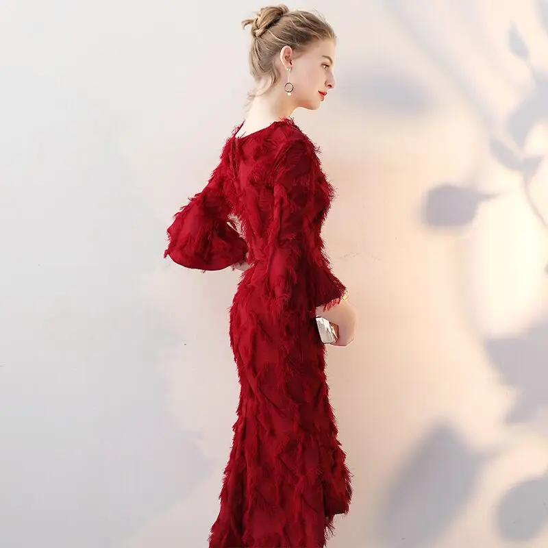 

New elegant fashion party toast clothing big size v-neck dress for girls, Red wine, champagne