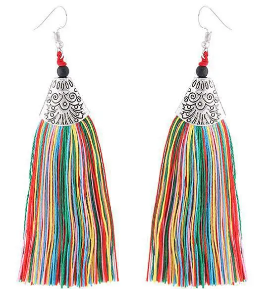 

Hook earrings Fish mouth ethnic style bridal accessories exaggerated tassel earrings, As pic