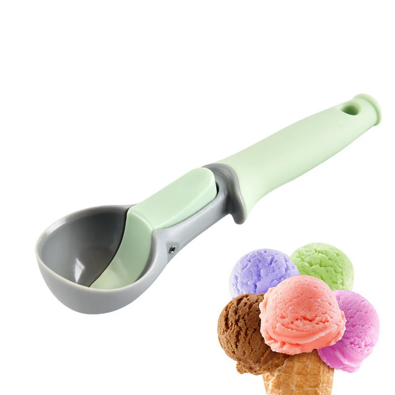 

Cheap ergonomic cookies meat ball plastic spoon with trigger comfortable handle scoop for ice cream