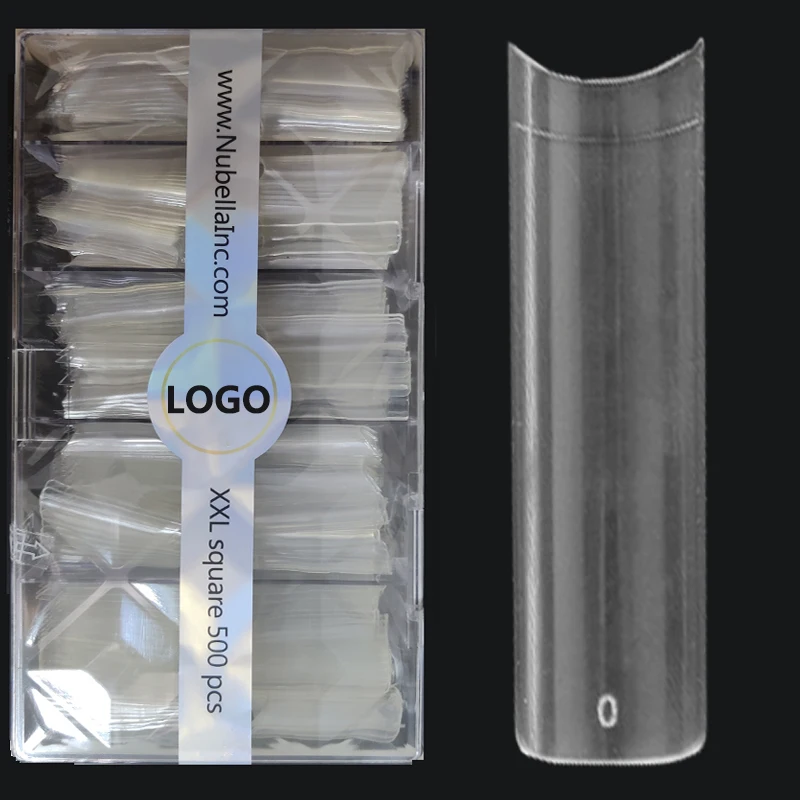 

500Pcs Box Customized XXL No Curve Square Nail Tips Clear Half Cover Nails Tips