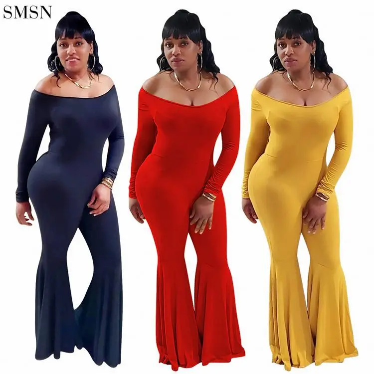 

AVRIL Wholesale Women Jumpsuits 2021 Big Neckline Off Shoulder Solid Color Sleeveless One Piece Jumpsuits And Rompers