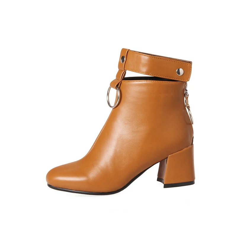 

Winter Fashion O Ring Buckle Square Head Thick Heel Chunky Boots Vintage Shoes