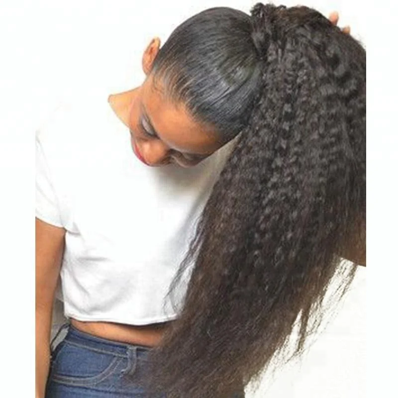 

Remy Hair Natural Black 100% Brazilian Human Hair Kinky Straight Ponytail