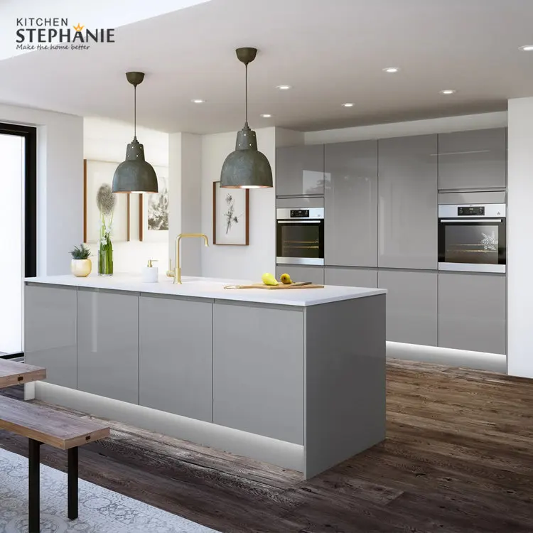 modern high gloss kitchen cabinet assembly,  grey colour acrylic kitchen cabinet door for malaysia