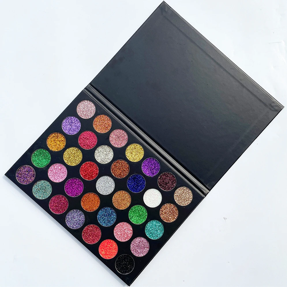 

Own brand 35 colors colorful full glitter eyeshadow palette black eyeshadow palette wholesale high color powder cosmetics