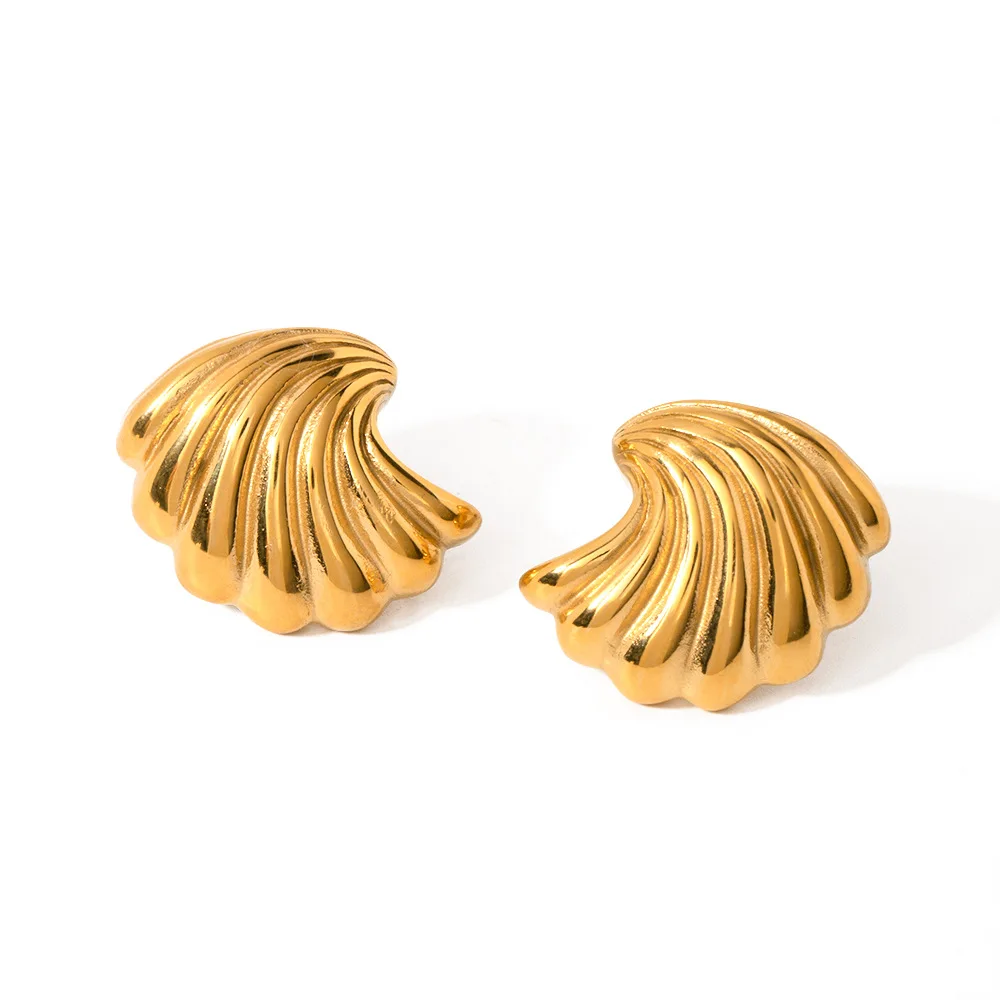 

ERESI Minimalist Earrings Waterproof Gold Plated Stainless Steel Jewelry Earrings Water Wave Angel Wing Shape Shell Earrings