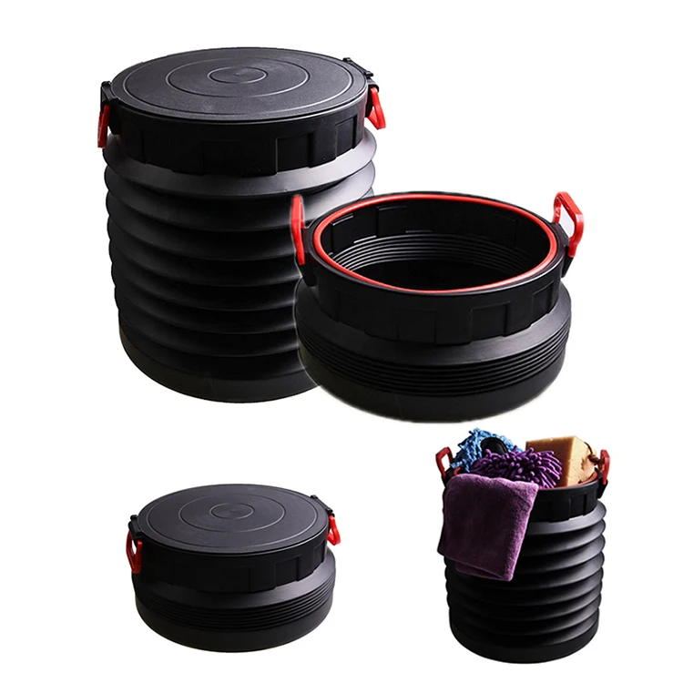 

4L Outdoor Camping Collapsible Fishing Rubbish Bucket Car Garbage Organizer Folding Trash Can Bin with Cover, Black