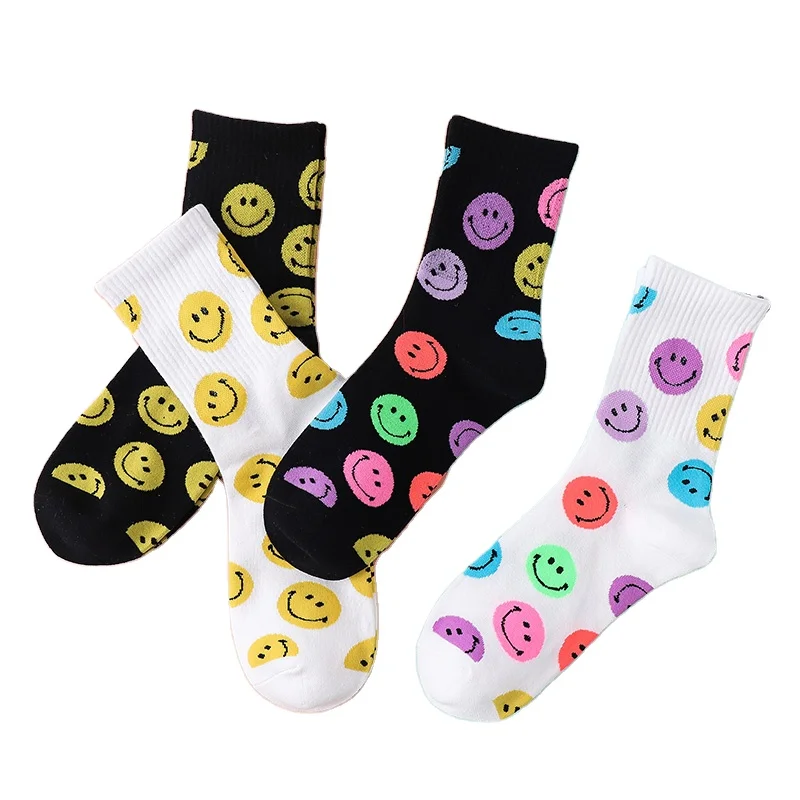 

Dreamlikelin Spring Autumn Woman Funny Cotton Socks Smiley Print Korean Style Kawaii Smile Face Socks