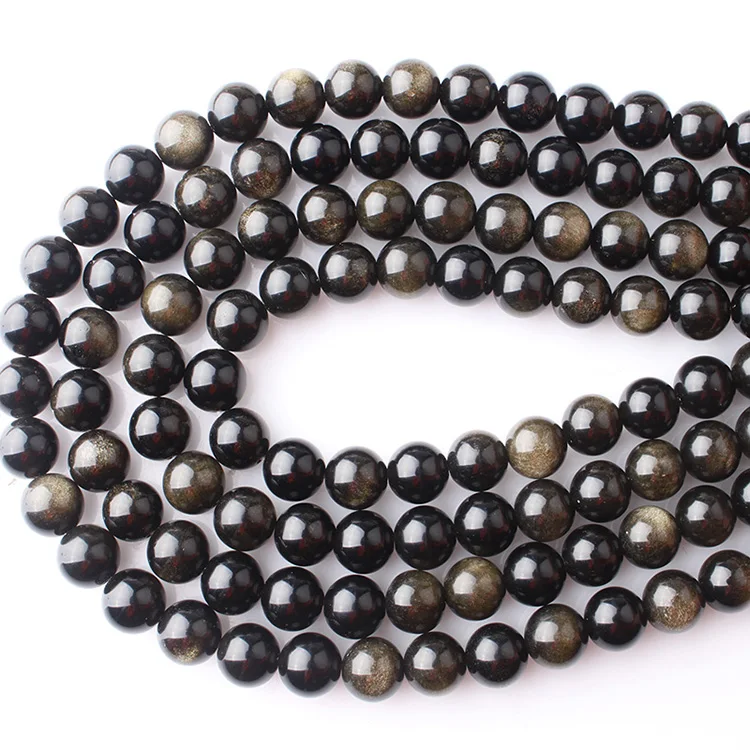 

Natural Stone Round Gold Obsidian Beads 15" Strand  Pick Size For Bracelet Necklace Making