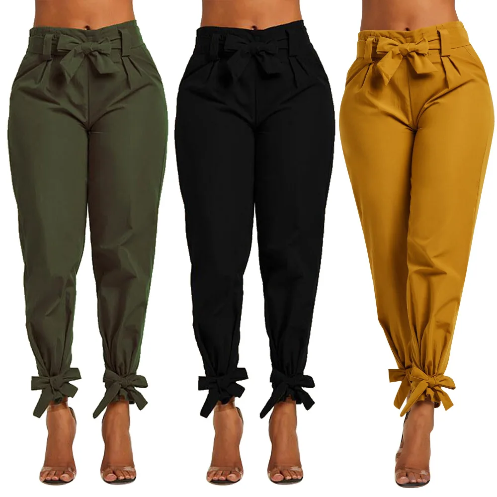 

Hot Sale Fashion Women's Solid High Waist Slim Solid Bandage Stretchy Pants Office Lady Summer Casual Straight Thin Pants S-2XL