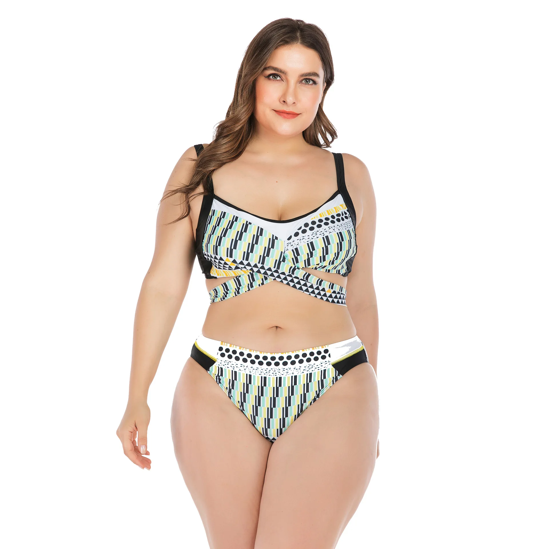 

New Swimsuit Ladies Large Size Fat Women Print One Shoulder Two Piece