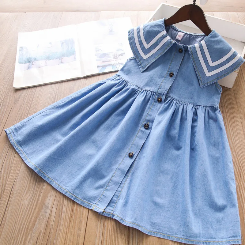 

2489945 summer princess ruffles kids clothing infant baby girls dresses Denim fashion boutiques