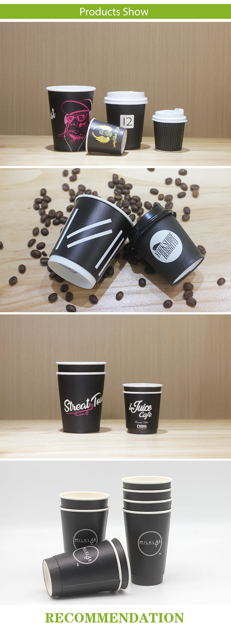 LOKYO wholesale customized hot drinks black cup 4oz ripple coffee paper cups disposable