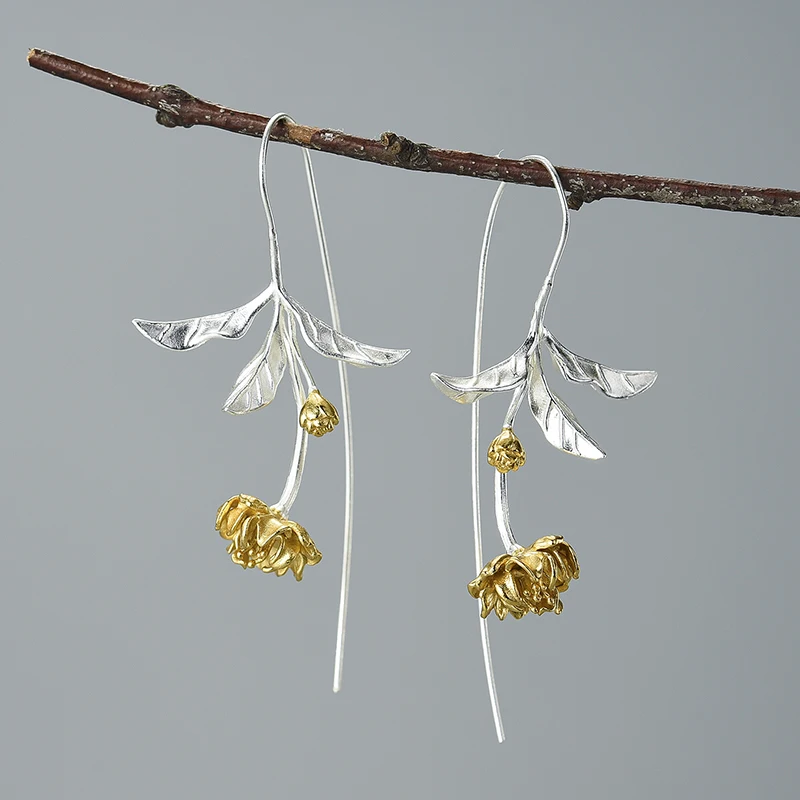 

New Arrival Real 925 Sterling Silver Fine Jewelry Cherry Blossom Earrings Women