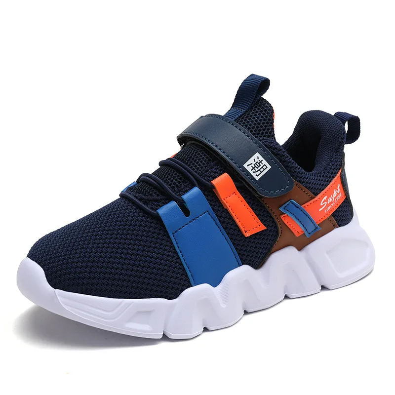 

Hot-Selling Fashion Children's Sports Shoes Plus Size Thick Bottom Mesh Breathable Belt Stickers Low Top Kids Sneakers Shoes