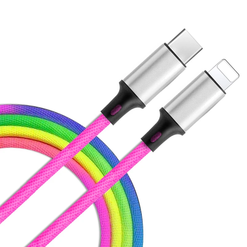 

colorful braided promotion gift items 8 pin to type C 3A 18W 20W PD quick charging fast usb data cable for iPhone 12 11 for iPad