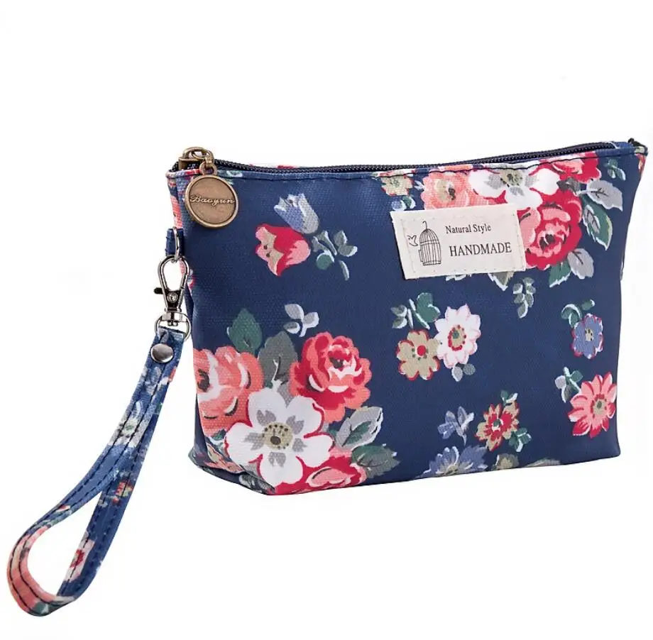 

Cheap bulk wholesale small korea style fashion cute waterproof cosmetic bag with flowers, 7 colors can choose
