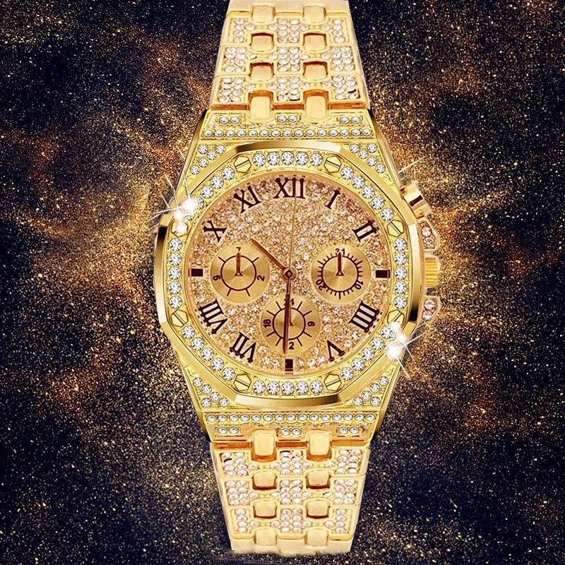 

High Quality Trendy Hip Hop Bling Iced Out Watches Luxury Custom Quartz Gold Diamond Watch Men Reloj De Diamantes