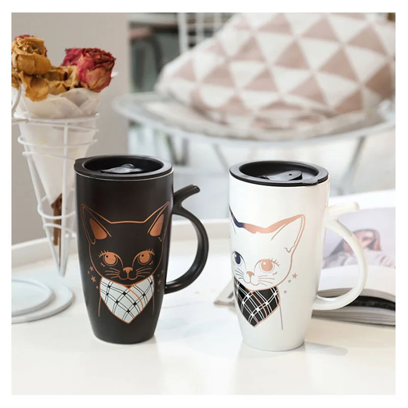 

Cartoon large capacity black and white cat ceramic mug fashion office coffee mug, As picture