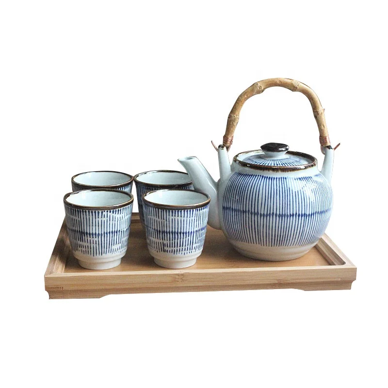 

New style Japanese mug Ceramic Coffee Tea Pot Cups Sets Restaurant Logo Style Packing Hotel Bamboo tray