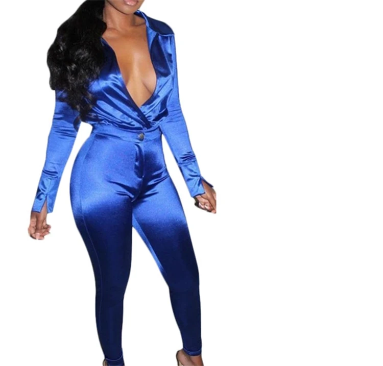 Fashion Apparels Wholesale Price Fashionable 2019 Women Long Sleeve Sexy Satin Jumpsuits