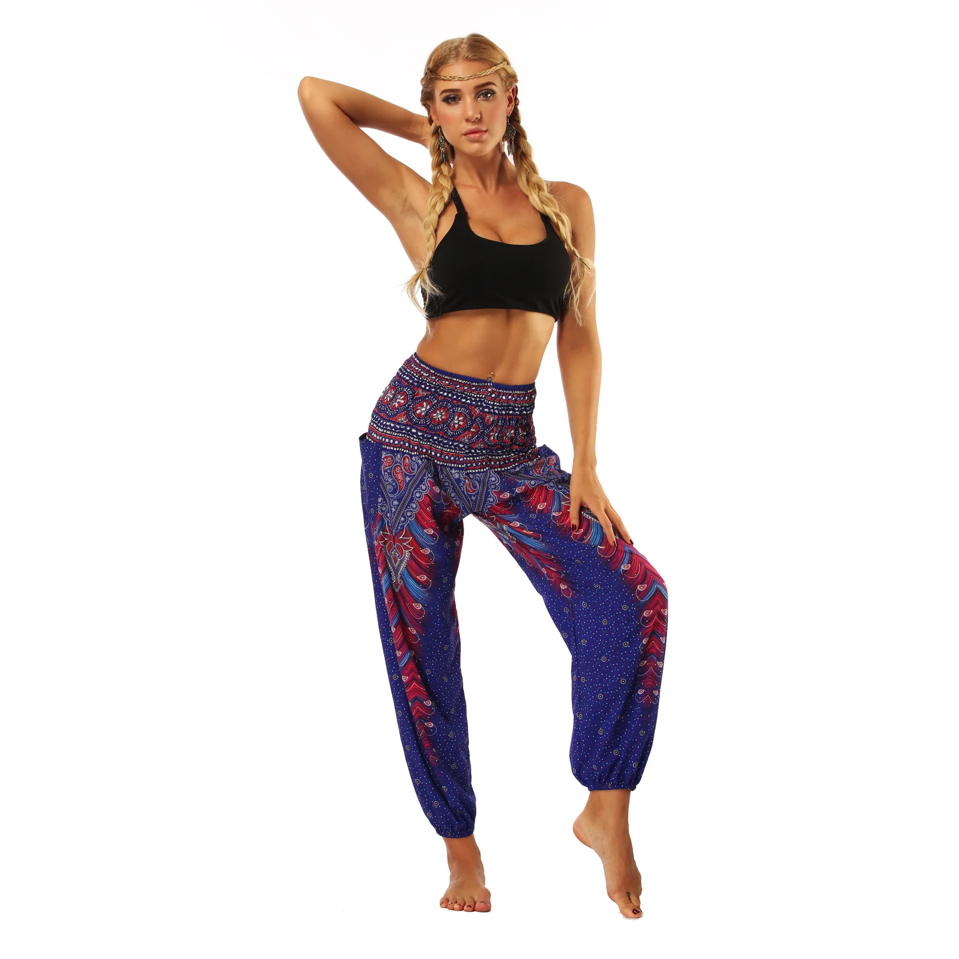 

Ethnic Style Loose Wide Leg Side Split Elastic High Waisted Yoga Pants